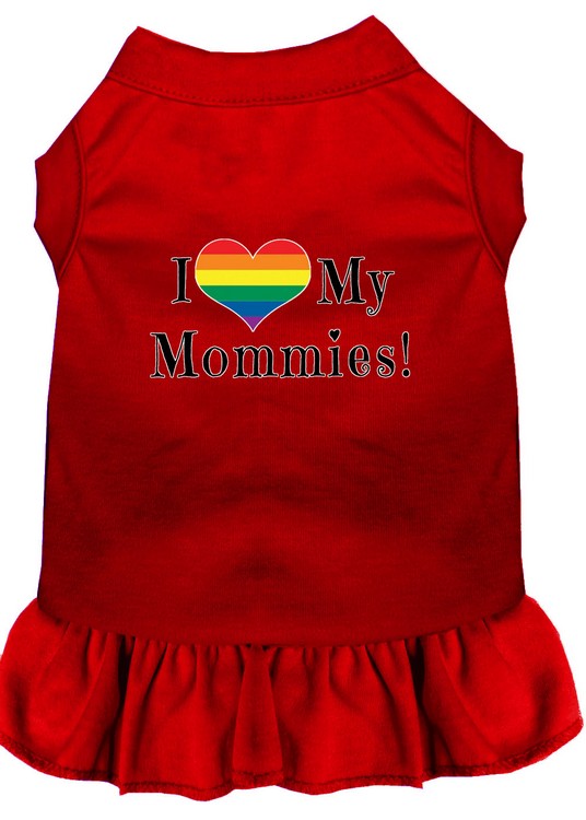 I Heart my Mommies Screen Print Dog Dress Red XS